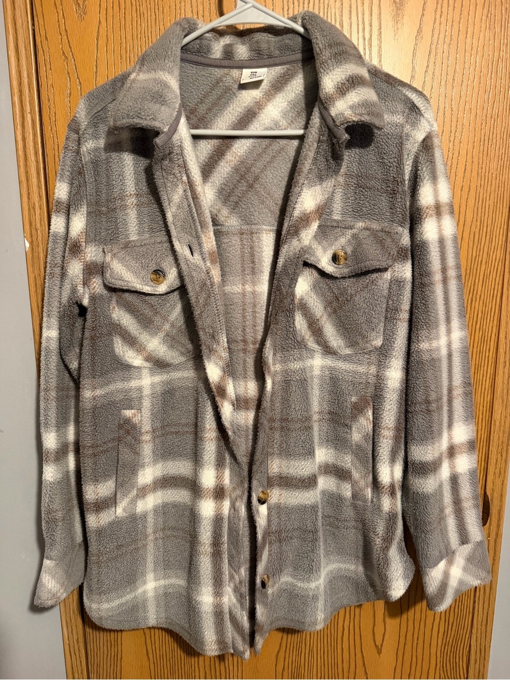 Women's Gray Plaid Fleece Shacket